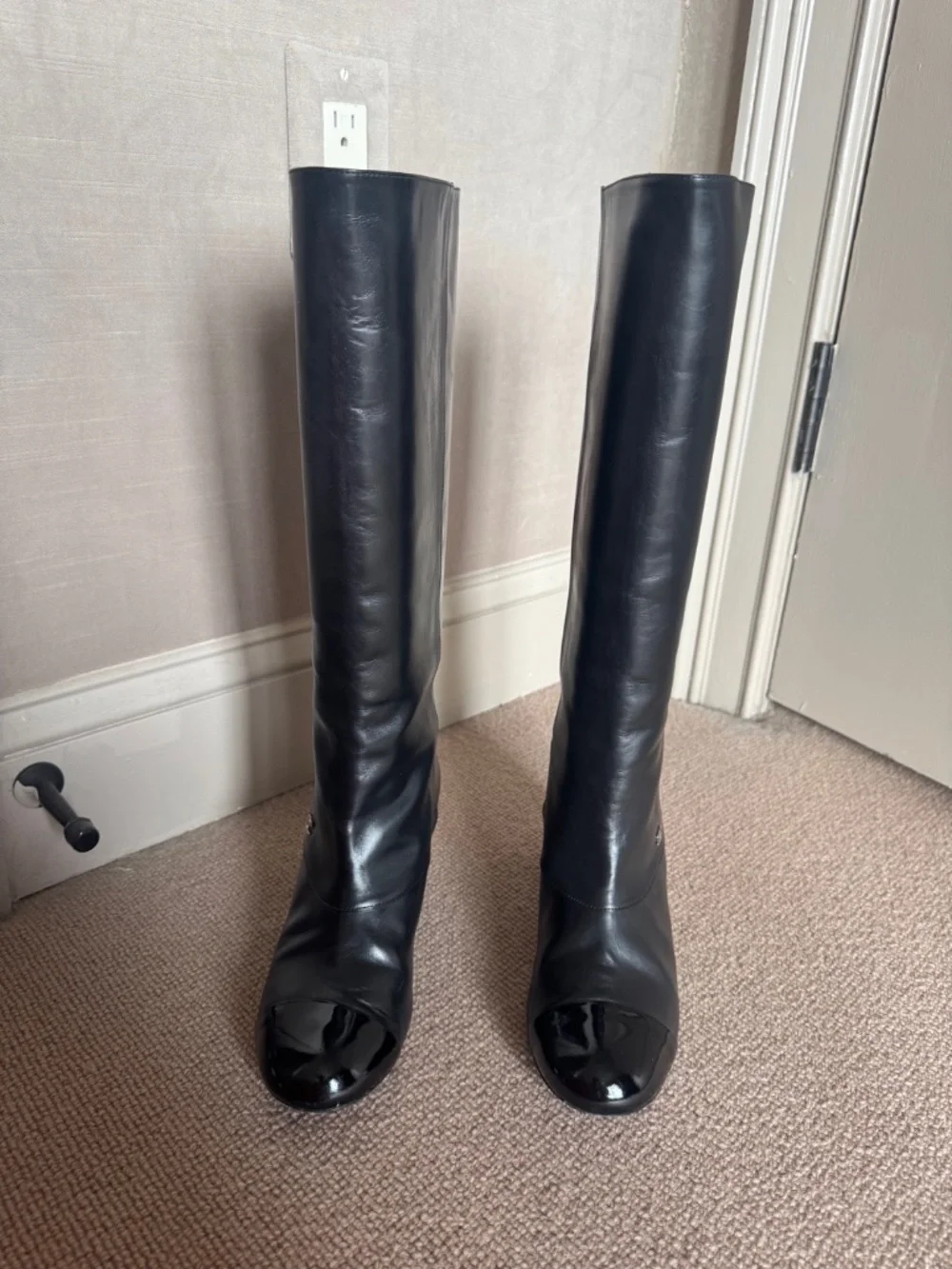 Chanel Black Leather Knee Hi Cap Toe 2013 Boots - Vintage